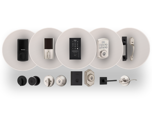 Range of custom security door handle sets by Den Defenders with multiple finishes, deadbolt styles, and reinforced locking systems